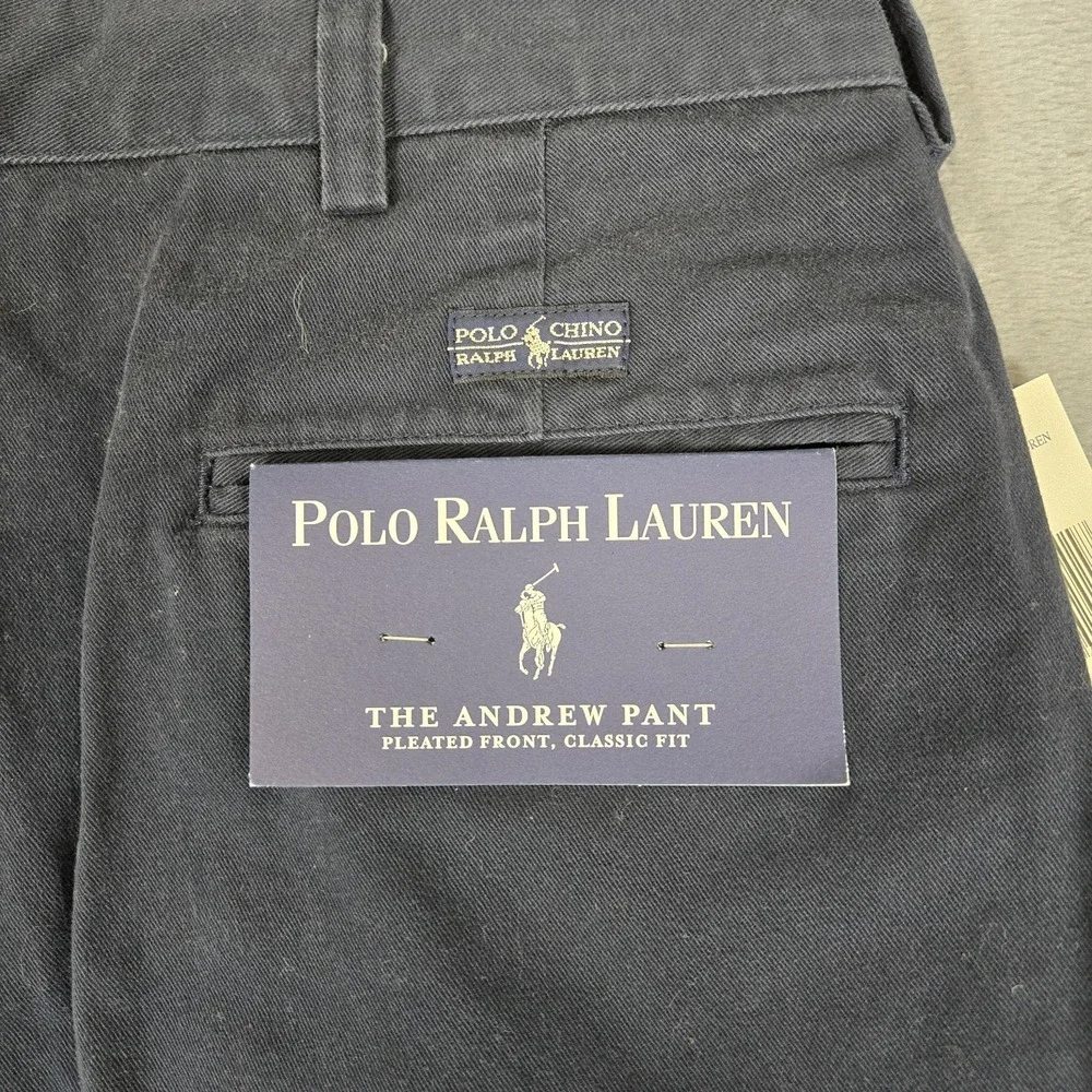 Vintage Polo Ralph Lauren Andrew Pants Mens 36x29 Navy Blue Pleated Classic NWT